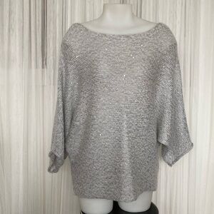 Cassis Collection stunning loose knit heather grey, sequins sweater! Size M/L